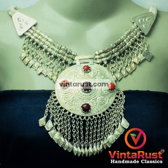 Silver Massive Pendant, Kuchi Handmade Classic Pendant With Dangling Leaf Style - Picture 5 of 10